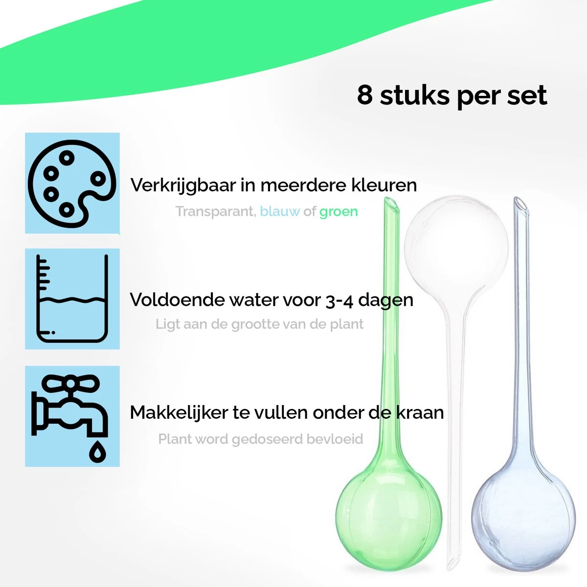Waterdruppelaar Set Van 8 Stuks Voor Planten Transparant - Waterdruppelaar Voor Kamerplanten – Waterbol - Waterdruppelaar Voor Planten - Watergeefsysteem - Image 2