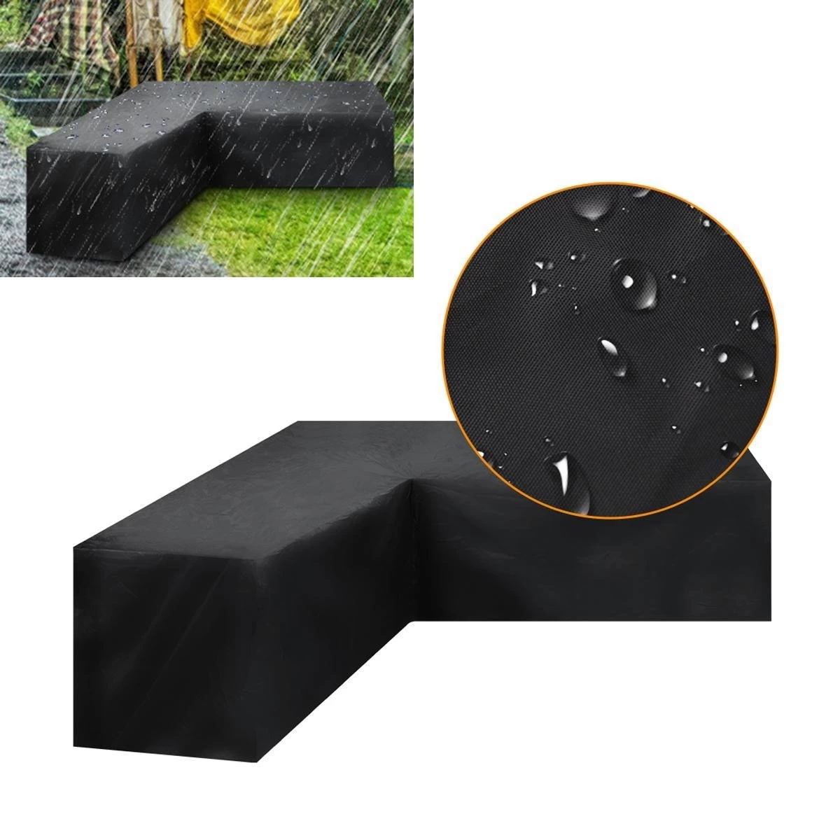 Merkloos Beschermhoes Voor Lounge Set - 215x87x80cm - Zwart - Tuin Set Beschermer - Afdekhoes Voor Lounge Bank - De Ideale Bescherming Voor Je Tuinmeubelen - Image 4