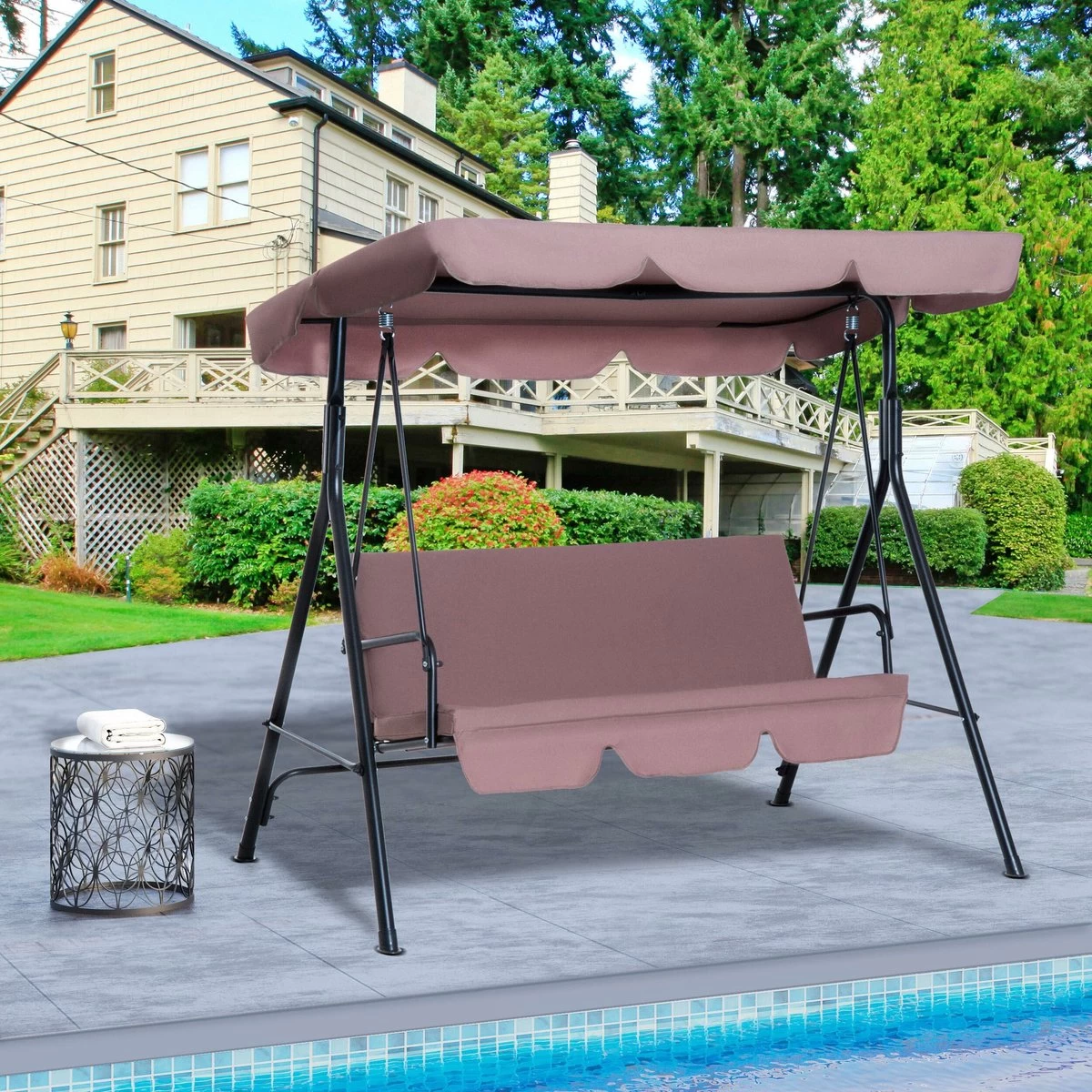 Outsunny Hollywoodschommel 3-zits Tuinschommel Schommelbank Met Dak 3 Kleuren 84A-054 - Image 10