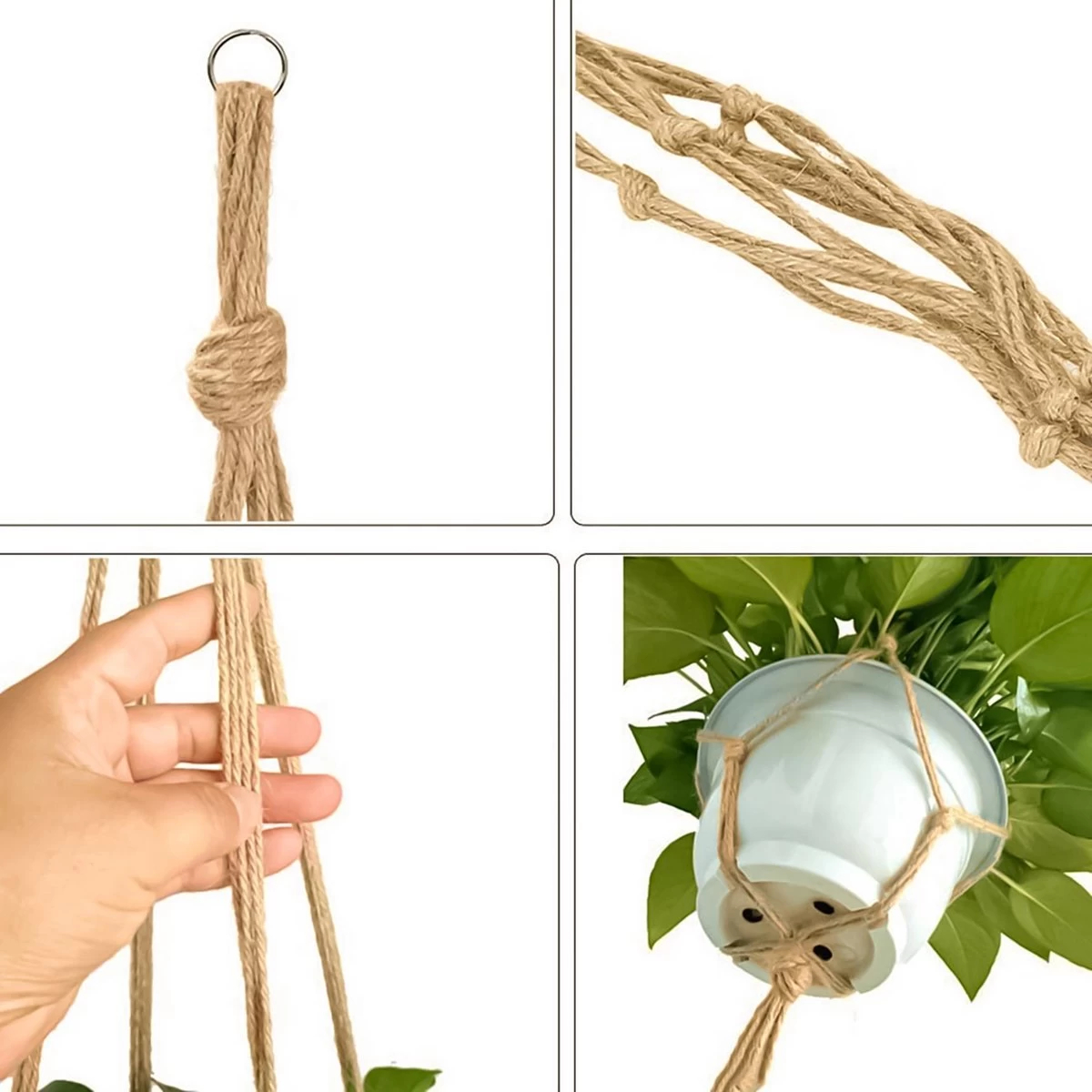 9 Stuks Jute Macrame Plantenhangers - Boho Handgeweven Katoen Hangpot Voor Binnen/Buiten - Hangende Bloempot Met Kralen - Macramé Touw/Koord Hangplant Houder - Bohemian Wandhanger Decoratie - Plant Hanger - Verticale Tuin Bloempothouder Planthanger - Image 6
