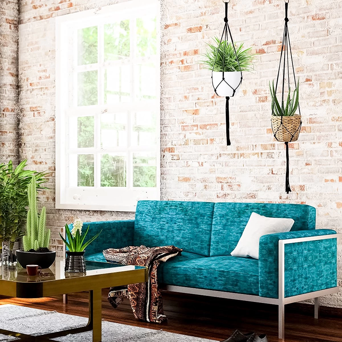 9 Stuks Zwart Macrame Plantenhangers - Boho Handgeweven Katoen Hangpot Voor Binnen/Buiten - Hangende Bloempot Met Kralen - Macramé Touw/Koord Hangplant Houder - Bohemian Wandhanger Decoratie - Plant Hanger - Verticale Tuin Bloempothouder Planthanger - Image 3