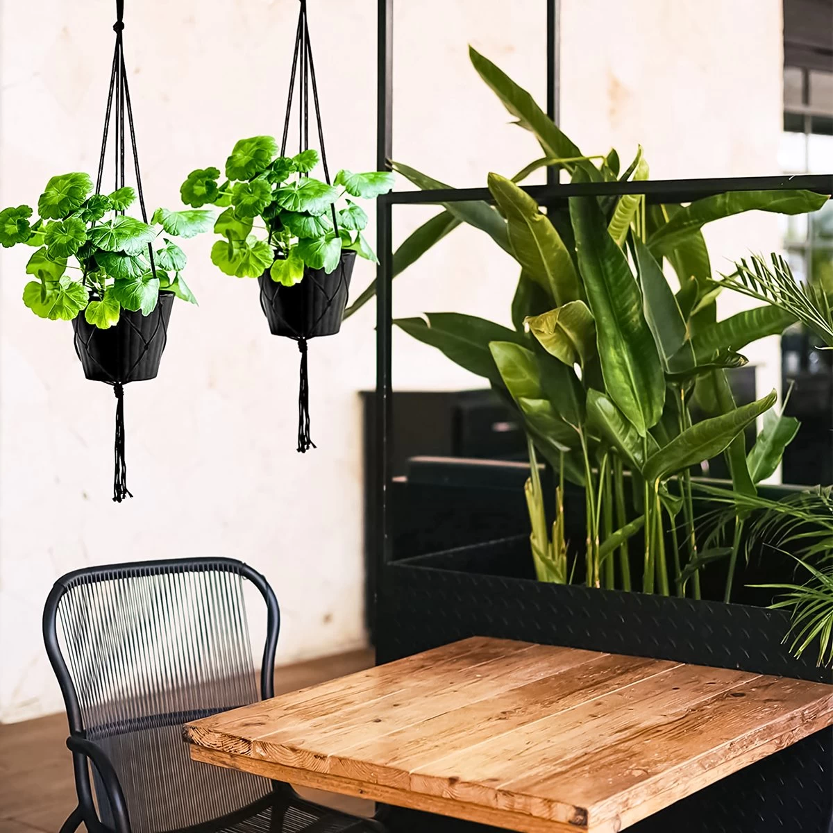 9 Stuks Zwart Macrame Plantenhangers - Boho Handgeweven Katoen Hangpot Voor Binnen/Buiten - Hangende Bloempot Met Kralen - Macramé Touw/Koord Hangplant Houder - Bohemian Wandhanger Decoratie - Plant Hanger - Verticale Tuin Bloempothouder Planthanger - Image 4