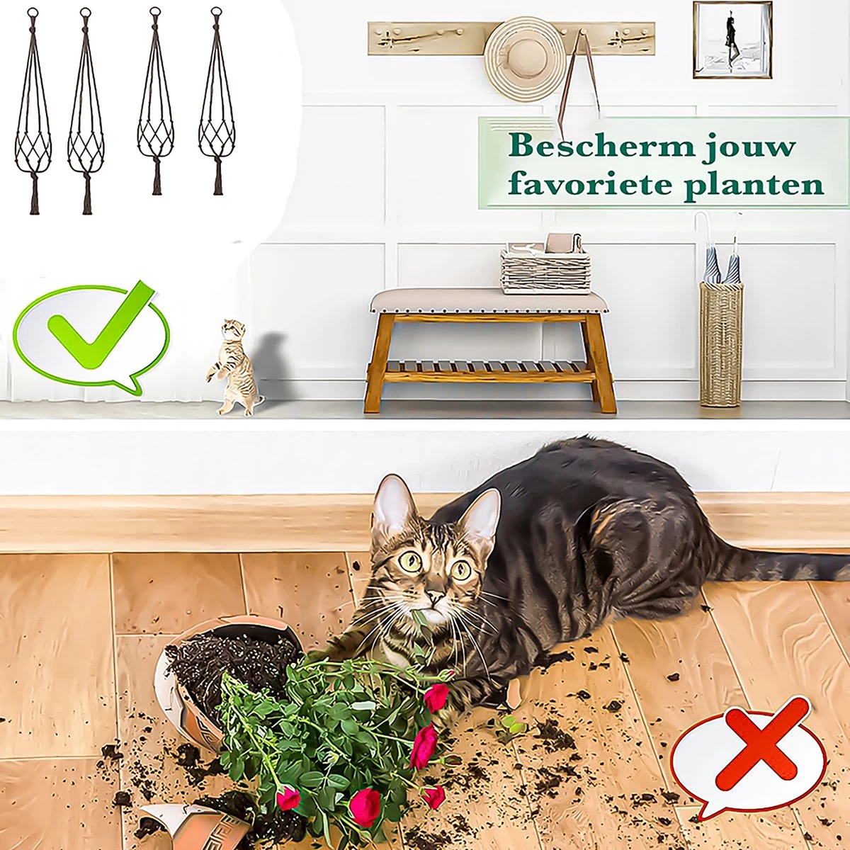 9 Stuks Zwart Macrame Plantenhangers - Boho Handgeweven Katoen Hangpot Voor Binnen/Buiten - Hangende Bloempot Met Kralen - Macramé Touw/Koord Hangplant Houder - Bohemian Wandhanger Decoratie - Plant Hanger - Verticale Tuin Bloempothouder Planthanger - Image 6