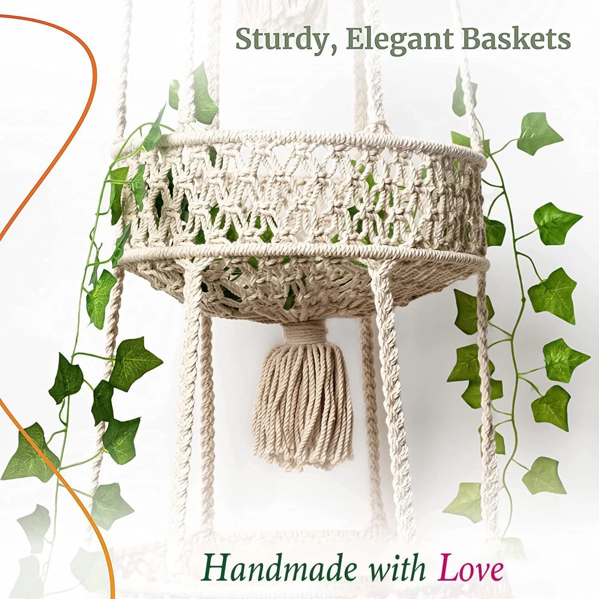 Macramé 3-Laags Hangende Fruitmand - Bohemian Mand Plantenhanger - Handgemaakt Katoen Touw Fruitschaal Hangmand - Boho Ophangbaar Etagere - Decoratieve Fruit Schaal/Basket - Opbergmand Organizer - Keuken/Balkon Decoratie - Hangpot Voor Binnen/Buiten - Image 5