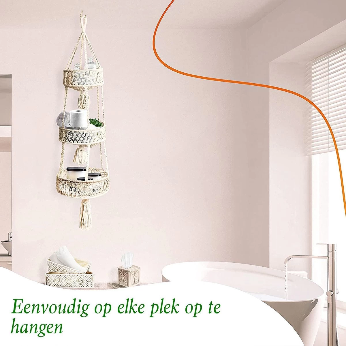 Macramé 3-Laags Hangende Fruitmand - Bohemian Mand Plantenhanger - Handgemaakt Katoen Touw Fruitschaal Hangmand - Boho Ophangbaar Etagere - Decoratieve Fruit Schaal/Basket - Opbergmand Organizer - Keuken/Balkon Decoratie - Hangpot Voor Binnen/Buiten - Image 6