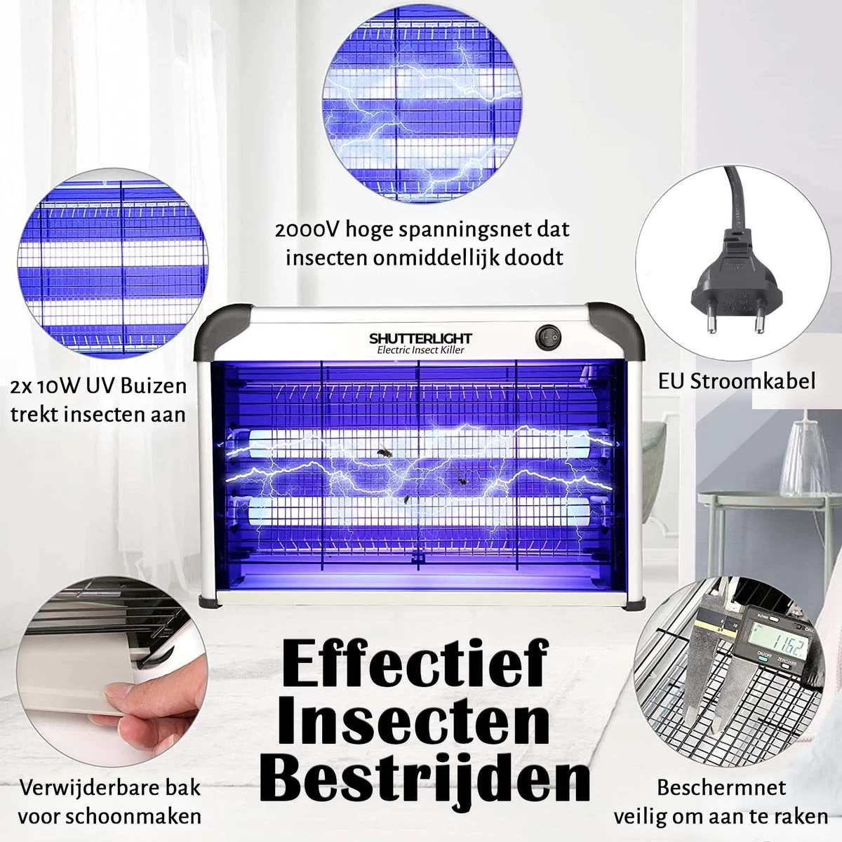 Shutterlight® 20 Watt Insectenlamp - Tot 50 M2 - 2000V - Muggenlamp - Vliegenlamp - Muggenvanger - Binnen - Image 2