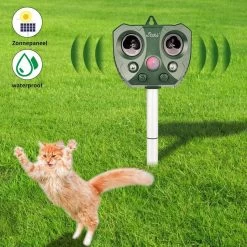 Steks® Ultrasone Kattenverjager - Kattenschrik - Katten Afweermiddel - Zonneenergie - Marterverjager - Op Batterijen - Met Adapter - Tuin - Ongedierte Verjager