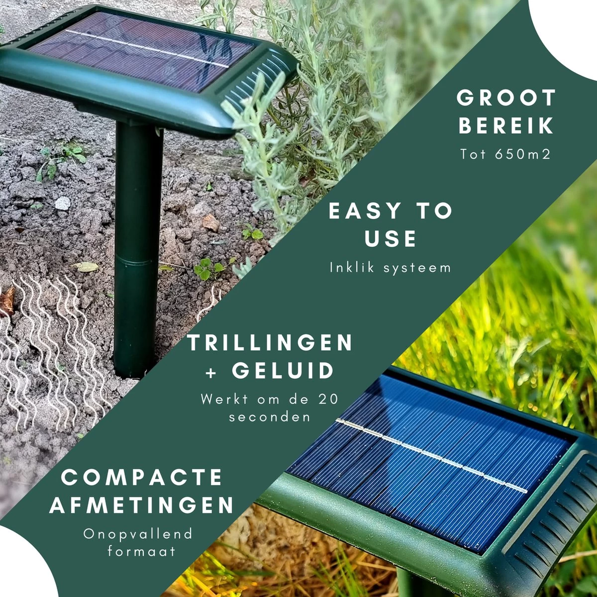 Gardies 2 Stuks Ultrasone Mollenverjager - Oplaadbare Batterijen & Zonne-Energie - Waterdichte Mollenbestrijding - 100% Diervriendelijk - Image 2