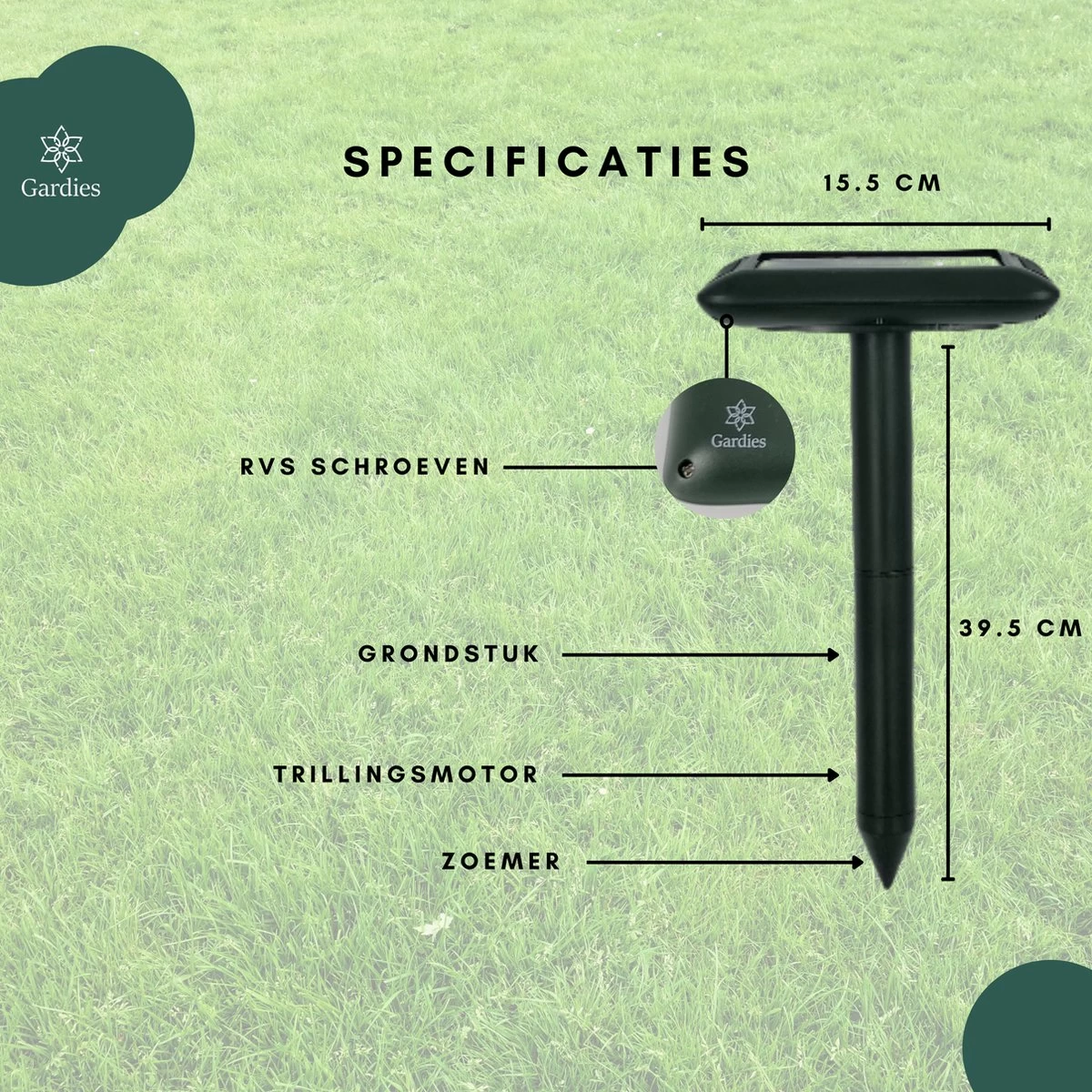 Gardies 2 Stuks Ultrasone Mollenverjager - Oplaadbare Batterijen & Zonne-Energie - Waterdichte Mollenbestrijding - 100% Diervriendelijk - Image 4