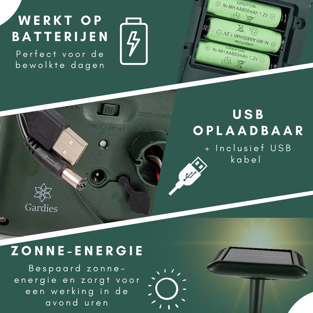 Gardies 2 Stuks Ultrasone Mollenverjager - Oplaadbare Batterijen & Zonne-Energie - Waterdichte Mollenbestrijding - 100% Diervriendelijk - Image 5