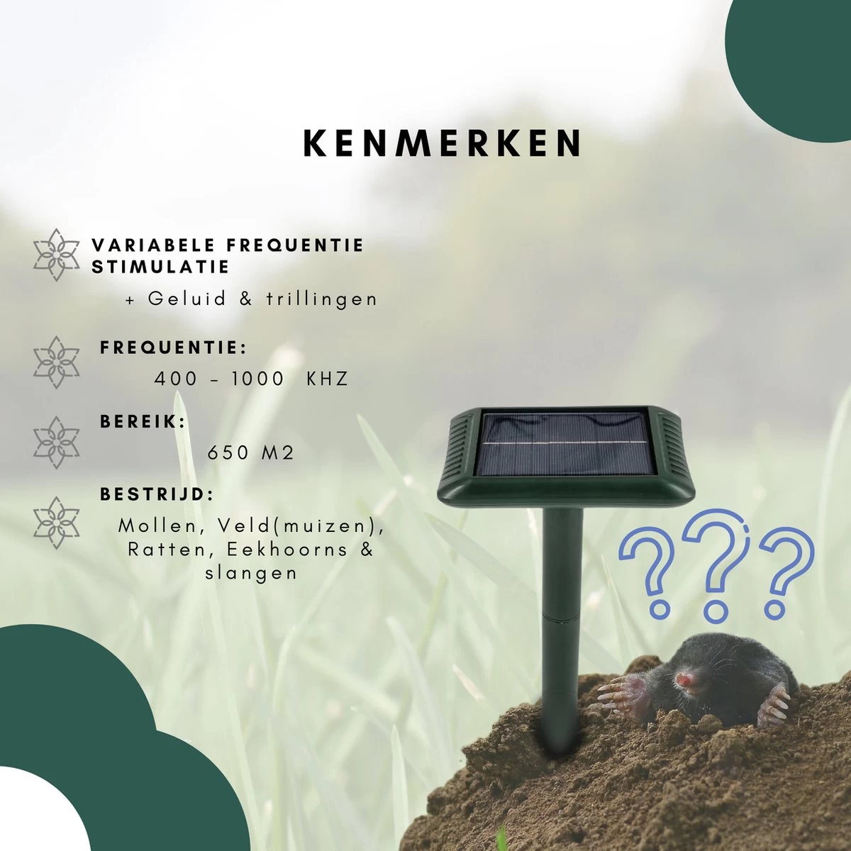 Gardies 2 Stuks Ultrasone Mollenverjager - Oplaadbare Batterijen & Zonne-Energie - Waterdichte Mollenbestrijding - 100% Diervriendelijk - Image 7