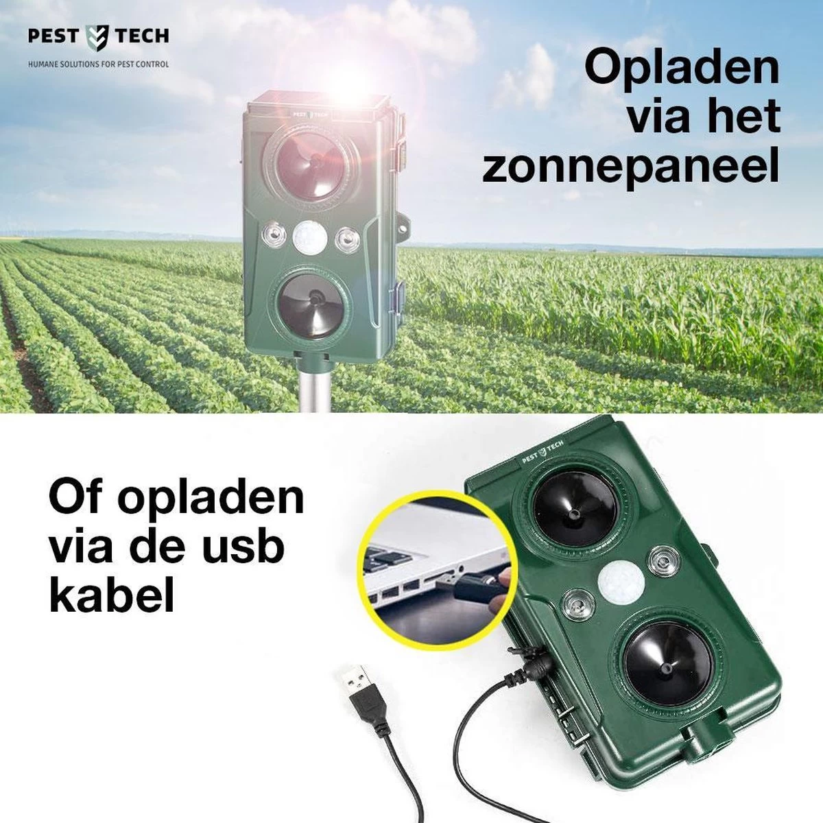 Pest-Tech | Supersonisch Flash Kattenverjager | Met Smart-Modus | Groter Bereik | Betere Frequenties |Kattenschrik | Werkt Op Zonne-energie M/ USB Oplaadkabel - Image 4