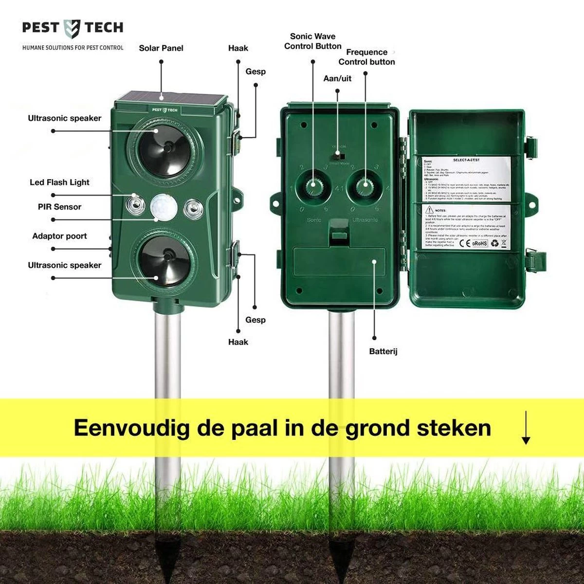 Pest-Tech | Supersonisch Flash Kattenverjager | Met Smart-Modus | Groter Bereik | Betere Frequenties |Kattenschrik | Werkt Op Zonne-energie M/ USB Oplaadkabel - Image 10