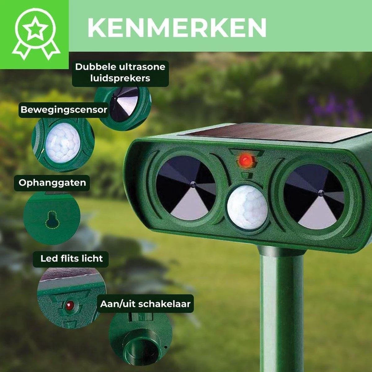 Merkloos Kattenverjager Op Zonneenergie - Kattenschrik - Ultrasone - Marterverjager - Dierenverjager - Groot Bereik - Katten Afweermiddel - Ongedierte Verjager - Image 5