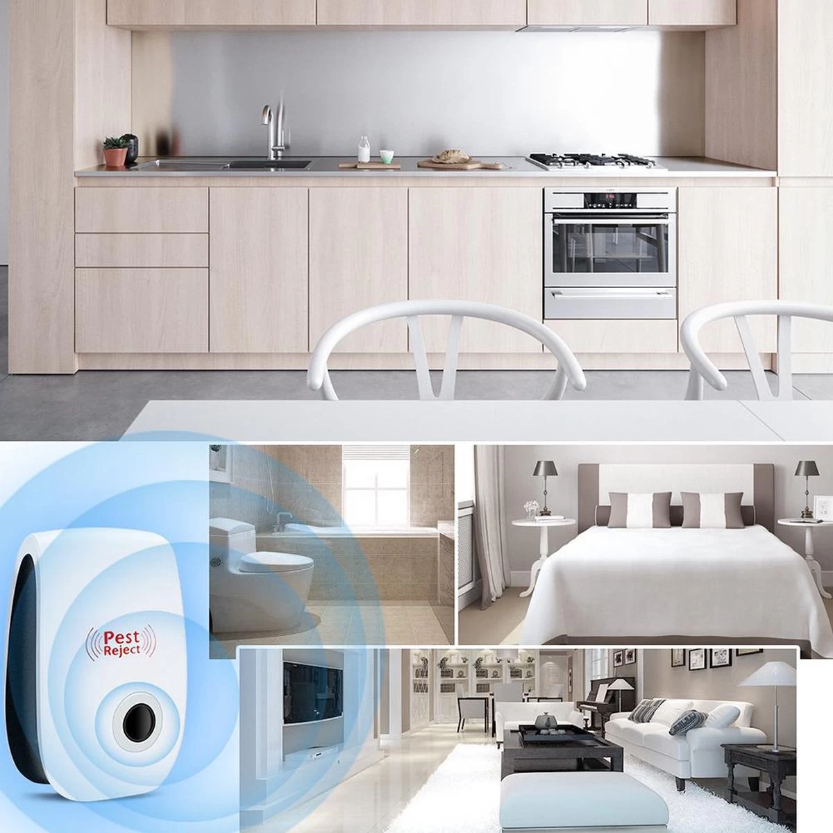 4-Pack Pest Reject Ongedierte Verjager Met Ultrasone Geluiden - Muizenverjager & Marterverjager - Vliegenverjager, Spinnenverjager & Muggenstekker - Pest Reject Ratten Verjagers - Image 3