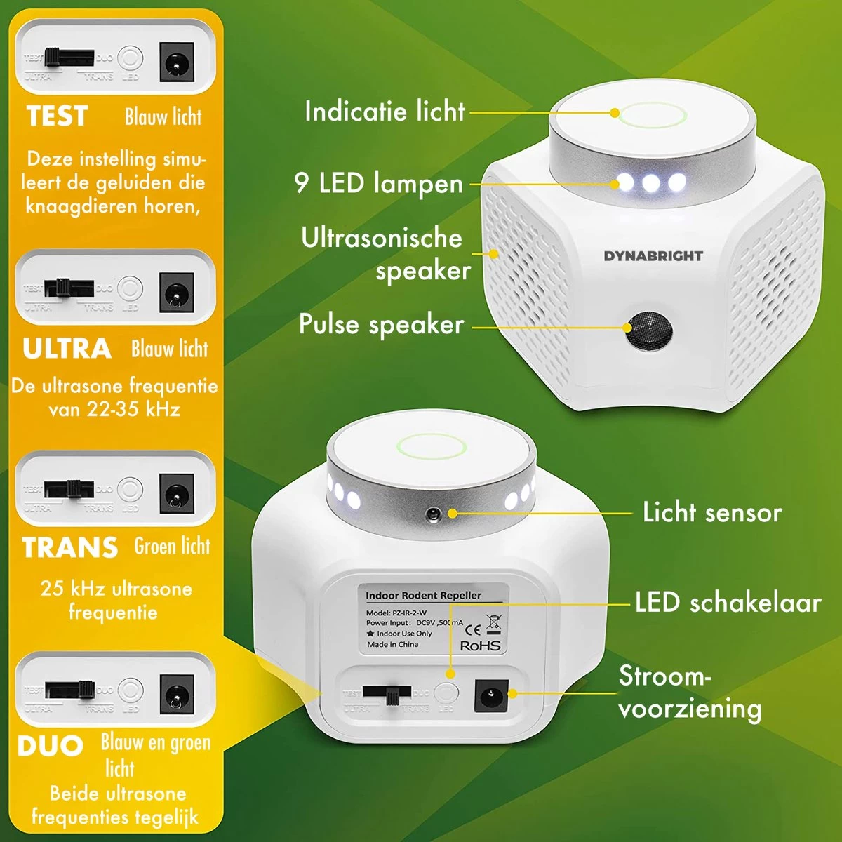 Dynabright Verjager® Muizenverjager - Ultrasone Verjager - Ultrasonische Ongedierte Verjager - 360 Graden & 4 Modi - Insecten Bestrijden - Pest Repeller - Oplaadbaar - PRO Versie - Image 7