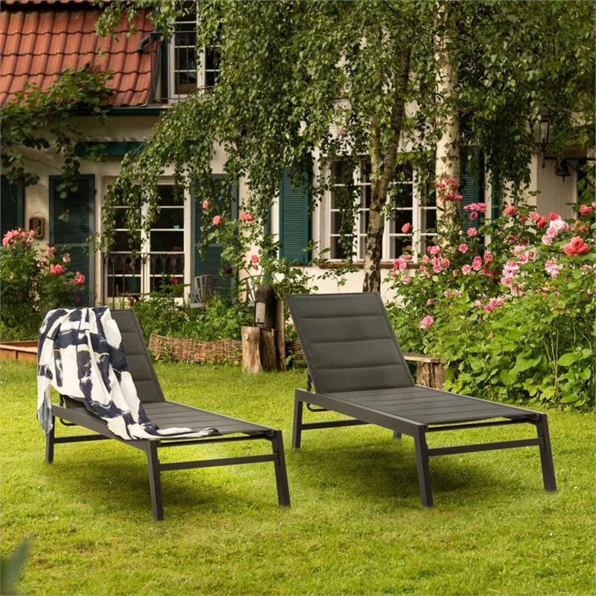 Blumfeldt Renazzo Lounge Ligstoel - Ligbed Voor De Tuin - Aluminium Tuinstoel - 6 Standen - Waterafstotend - Bekleding Van 70 % Pvc En 30 % Polyetheen - Zwart - Image 5