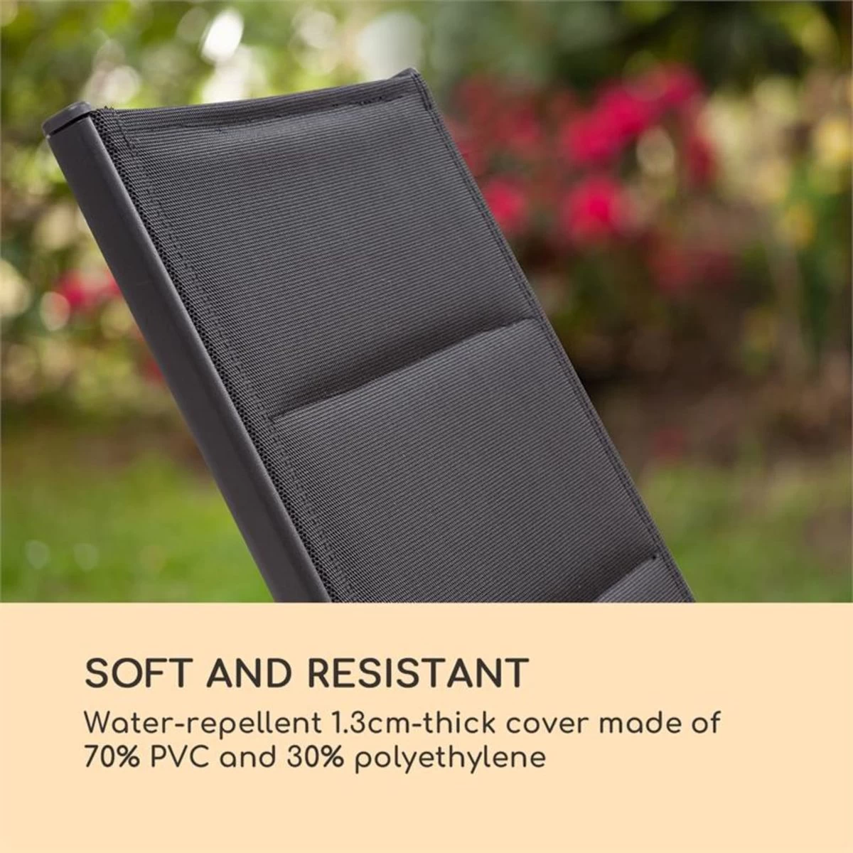 Blumfeldt Renazzo Lounge Ligstoel - Ligbed Voor De Tuin - Aluminium Tuinstoel - 6 Standen - Waterafstotend - Bekleding Van 70 % Pvc En 30 % Polyetheen - Zwart - Image 9