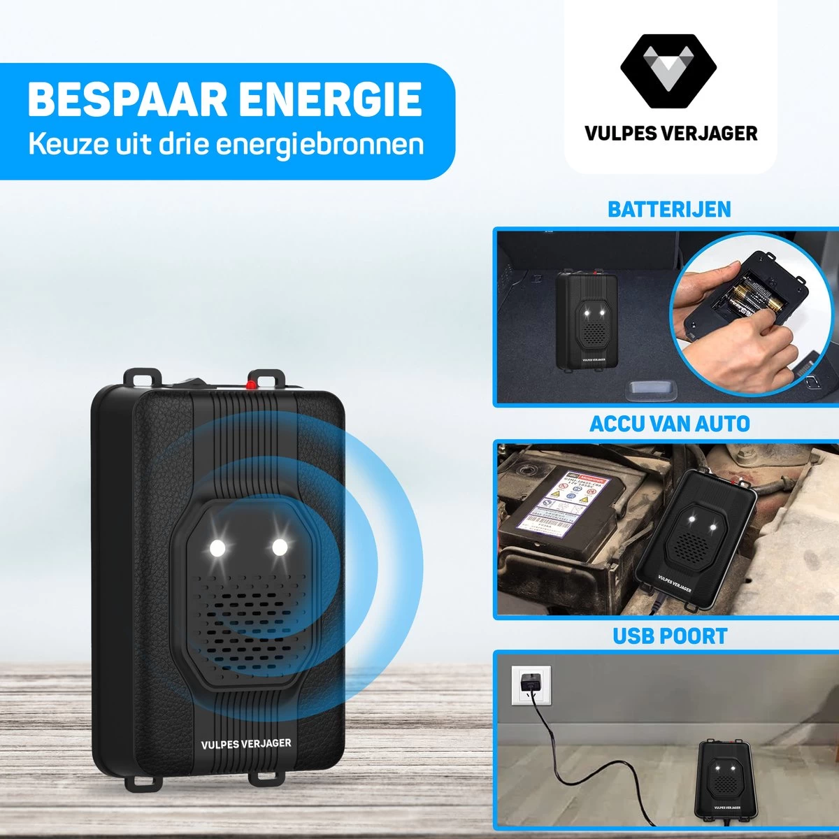 Vulpes Verjager® Marterverjager - Ongedierteverjager - Multifunctionele Set Binnen & Buiten - Batterijen, 12V & Auto Accu - Marters, Muizen & Ratten - Steenmarter Verjager PRO - 2 Stuks - Incl. E-book - Image 2