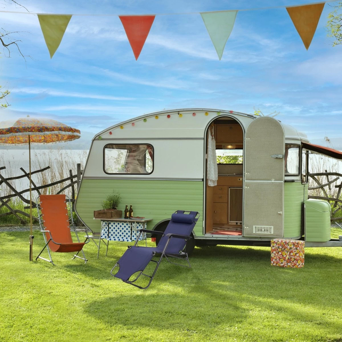 Relaxdays Ligstoel Inklapbaar - Ligbed Met Hoofdsteun - Strandstoel Verstelbaar - Camping - Donkerblauwe - Image 2