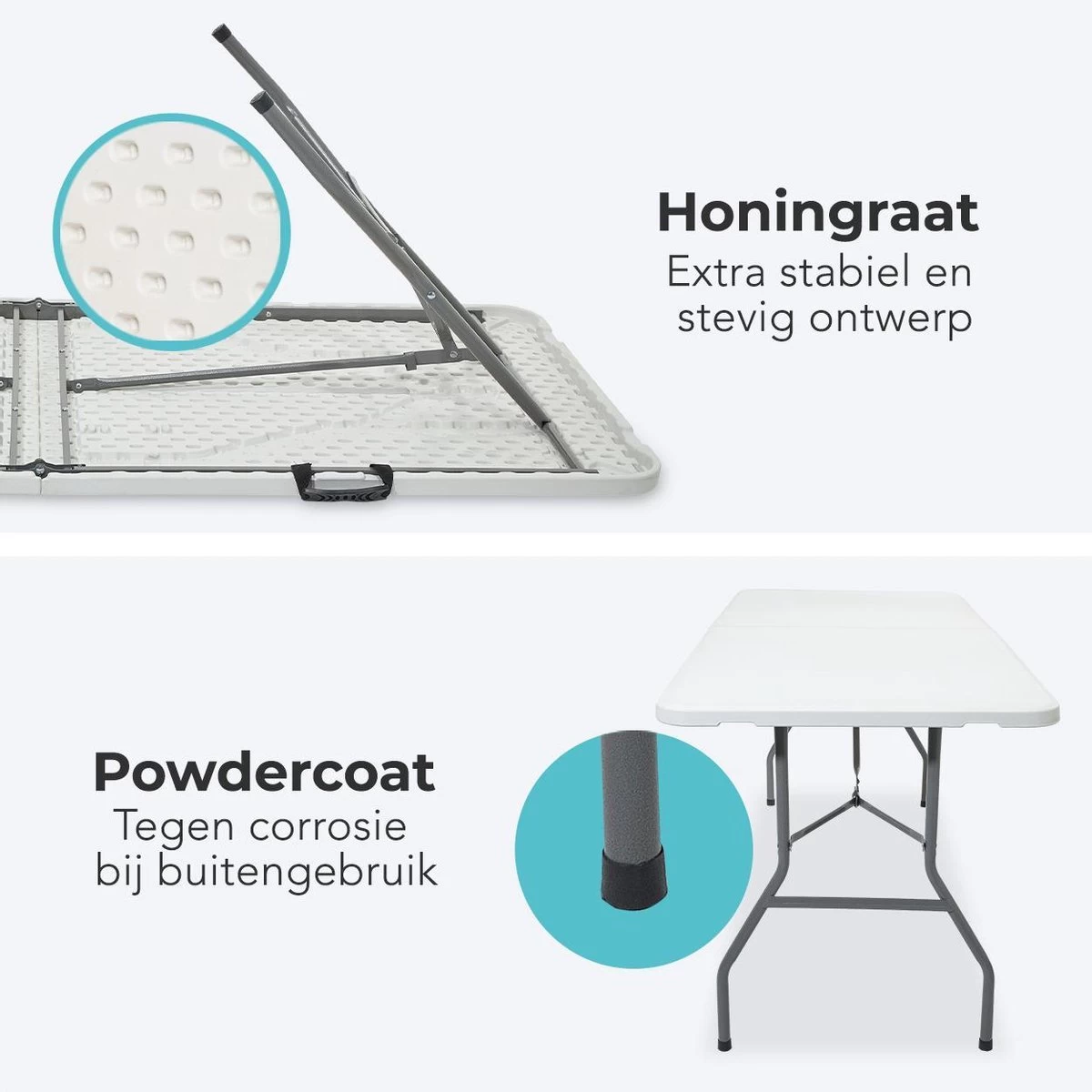 LifeGoods Klaptafel - Inklapbaar - 70x180cm - Verstelbare Vouwtafel - Weerbestendig - Wit - Image 3