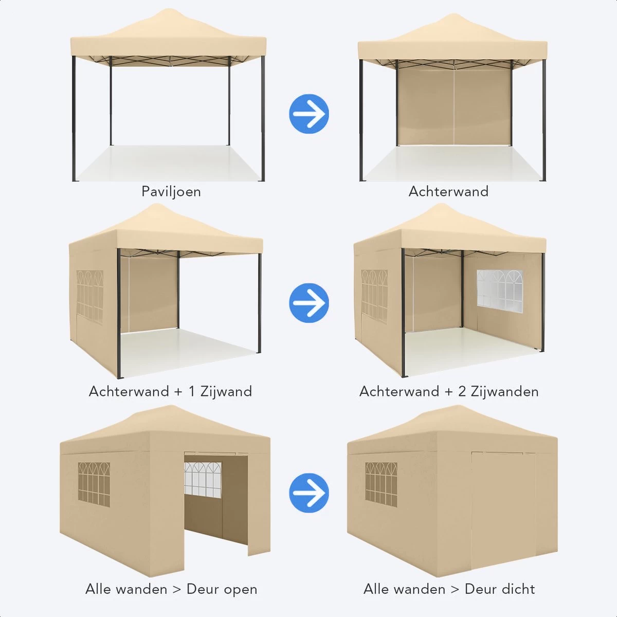 LifeGoods Partytent - 3x4.5 M - Zijwanden - Easy Up - Opvouwbaar - Waterdicht - Draagtas Met Wieltjes - Beige - Image 7