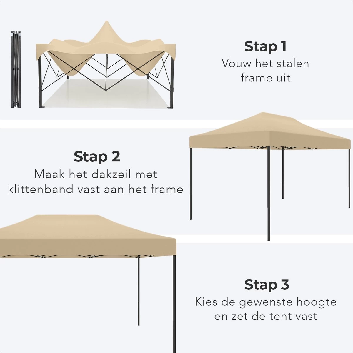 LifeGoods Partytent - 3x4.5 M - Zijwanden - Easy Up - Opvouwbaar - Waterdicht - Draagtas Met Wieltjes - Beige - Image 9