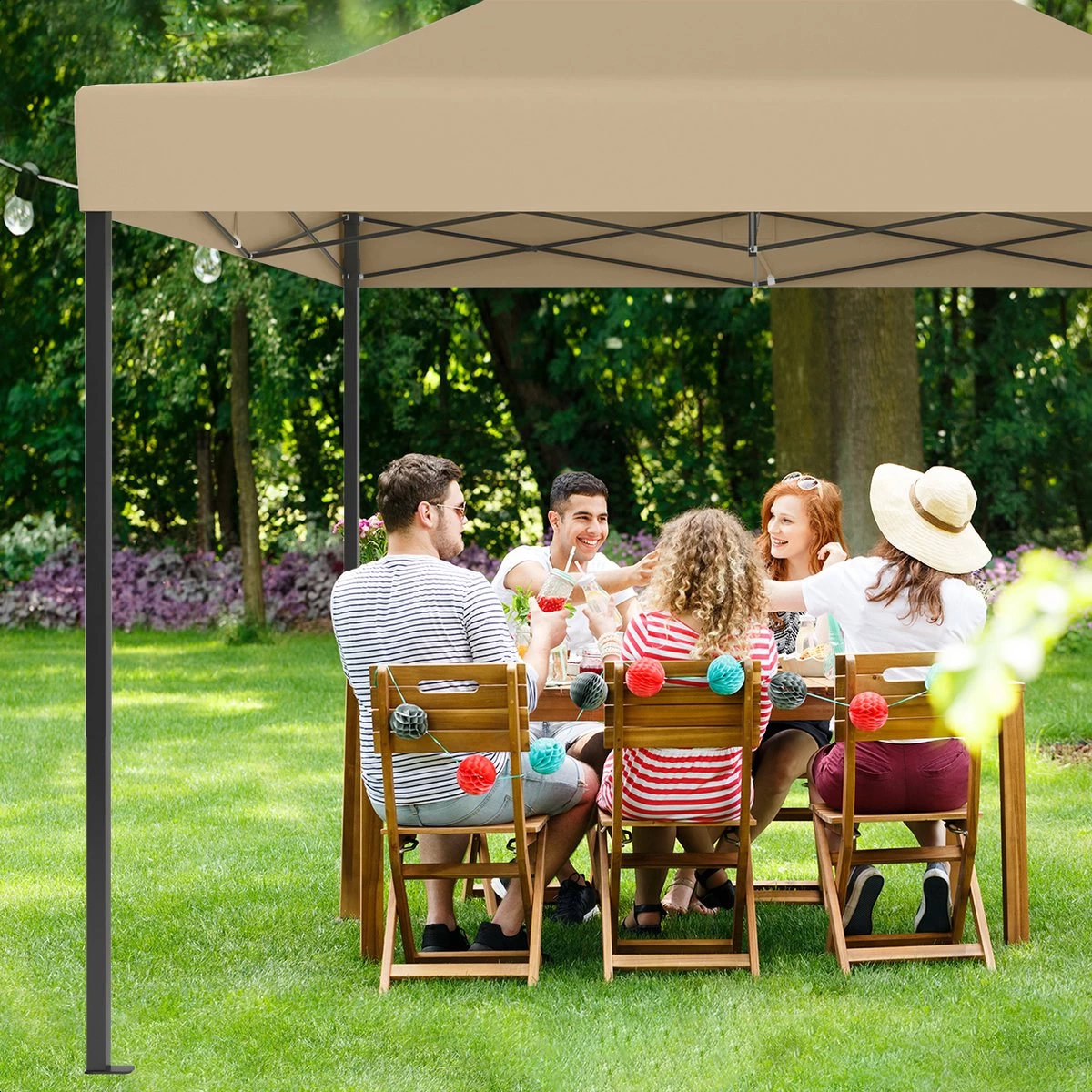 LifeGoods Partytent - 3x4.5 M - Zijwanden - Easy Up - Opvouwbaar - Waterdicht - Draagtas Met Wieltjes - Beige - Image 10