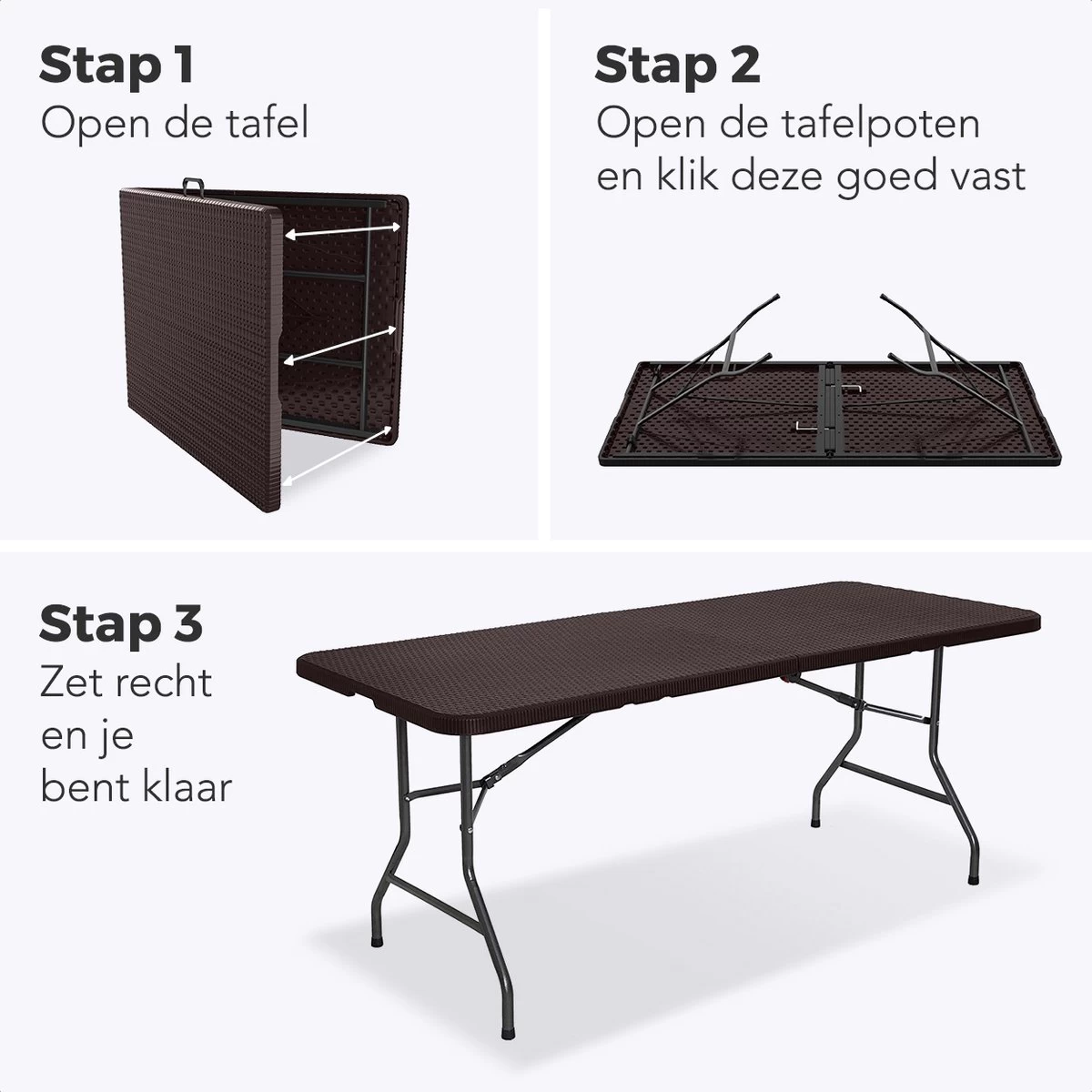 LifeGoods Klaptafel - Inklapbaar - 180 Cm - 6 Tot 8 Personen - Bruin - Image 6