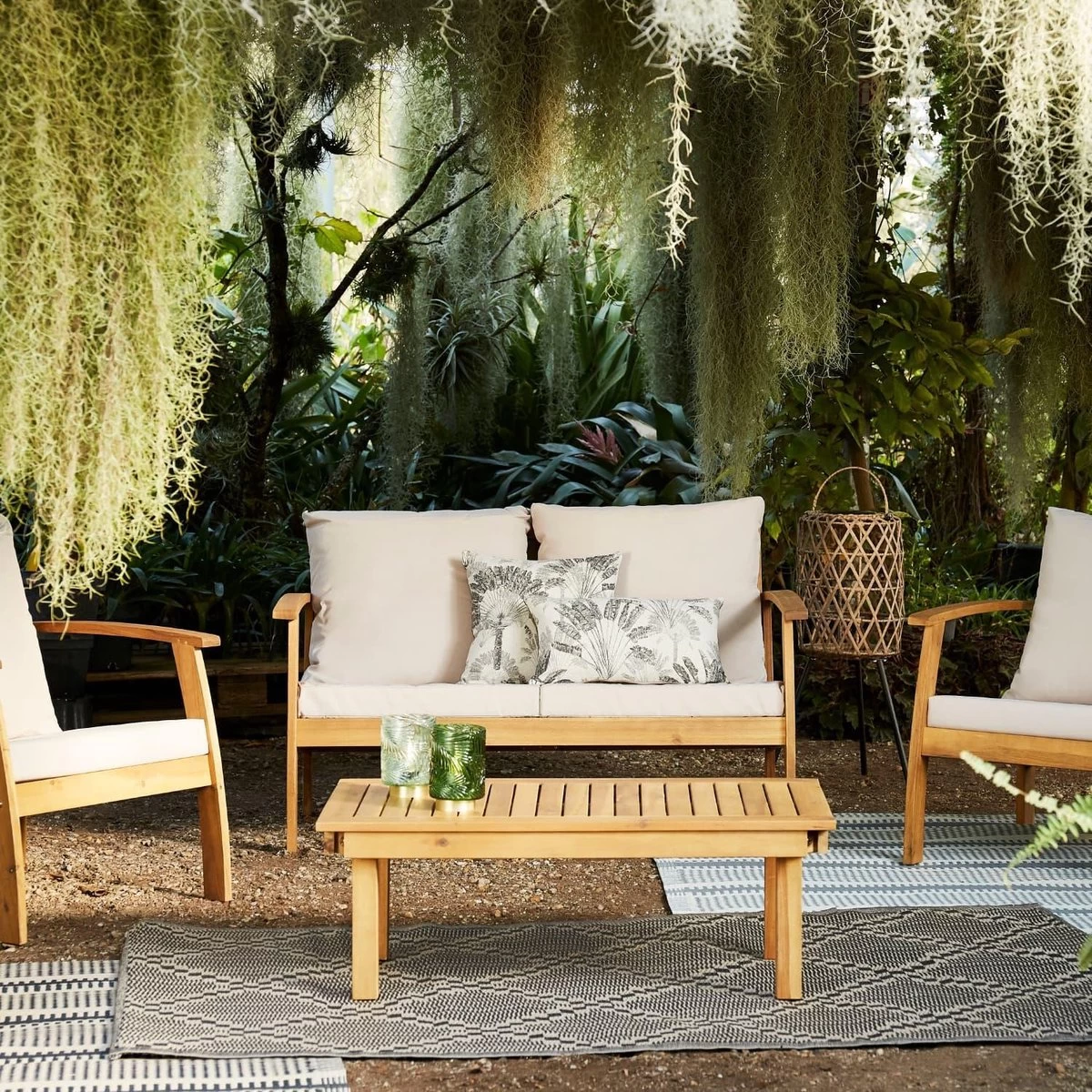 Houten Loungeset 4 Plaatsen - Ushuaïa -ecru Kussens, Bank, Fauteuils En Lage Tafel Van Acacia, Design - Image 2