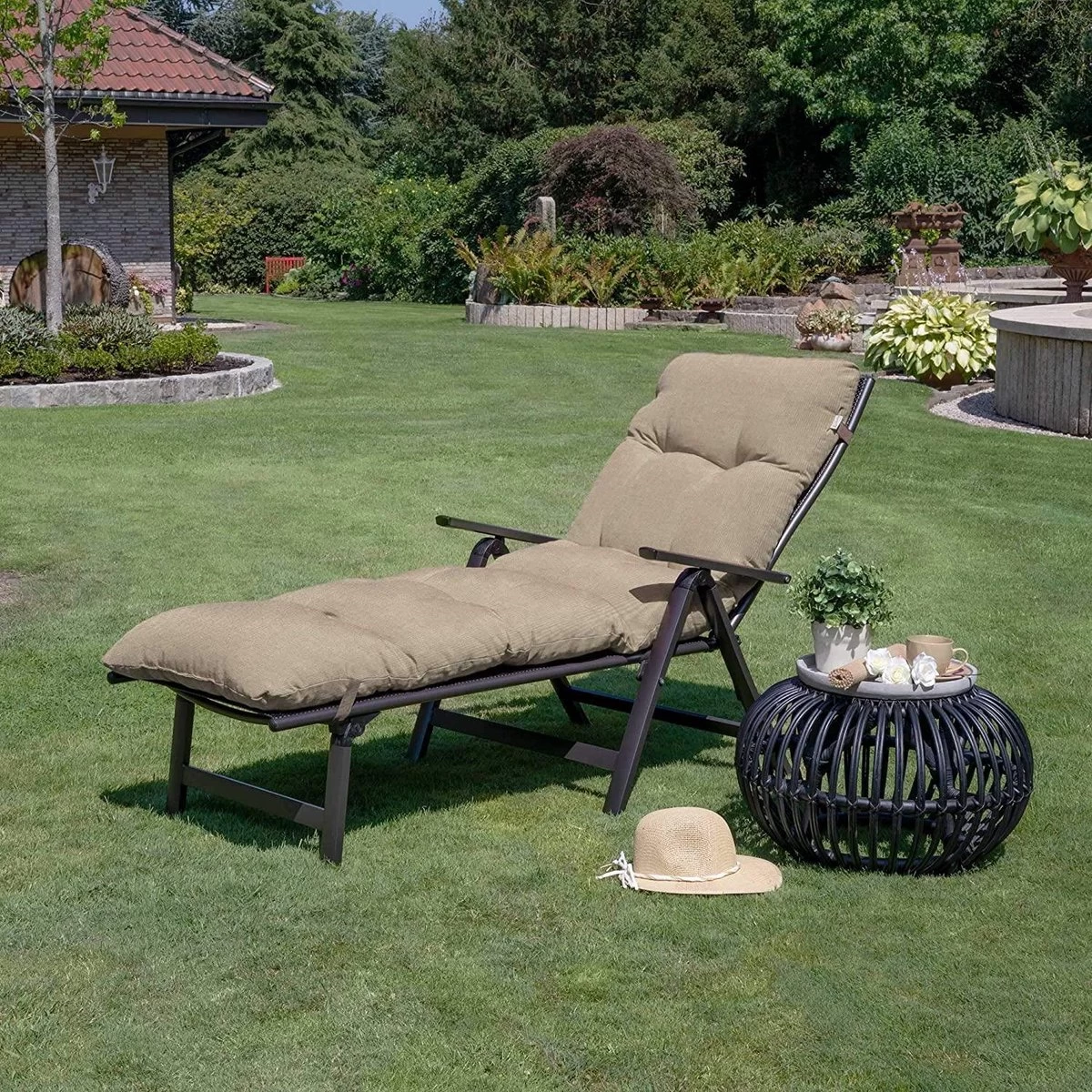 Beautissu Flair RL – Ligbedkussen Tuinkussen Ligstoel – Zonnebed Kussen Voor Tuin Meubelen 190x60x8 Cm Natuur - Image 2