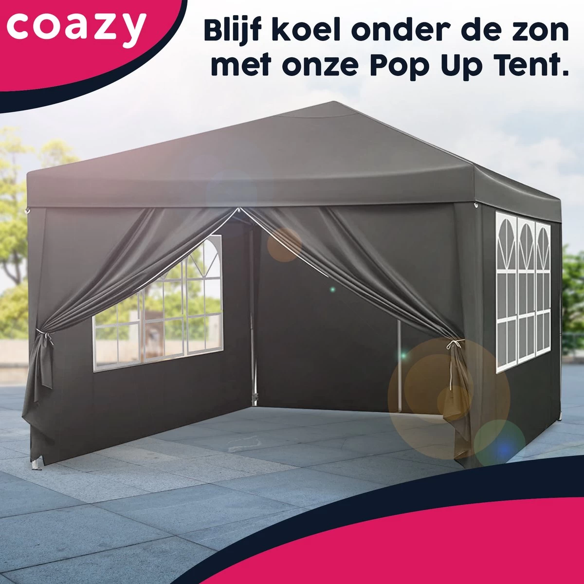 Waterdichte Partytent 3x3 Meter Opvouwbaar Met Zijwanden- Paviljoen Met Zijpanelen - Easy Up - Pop-up Tent Met Haringen, Touw En Anti Slip Poten - Image 4