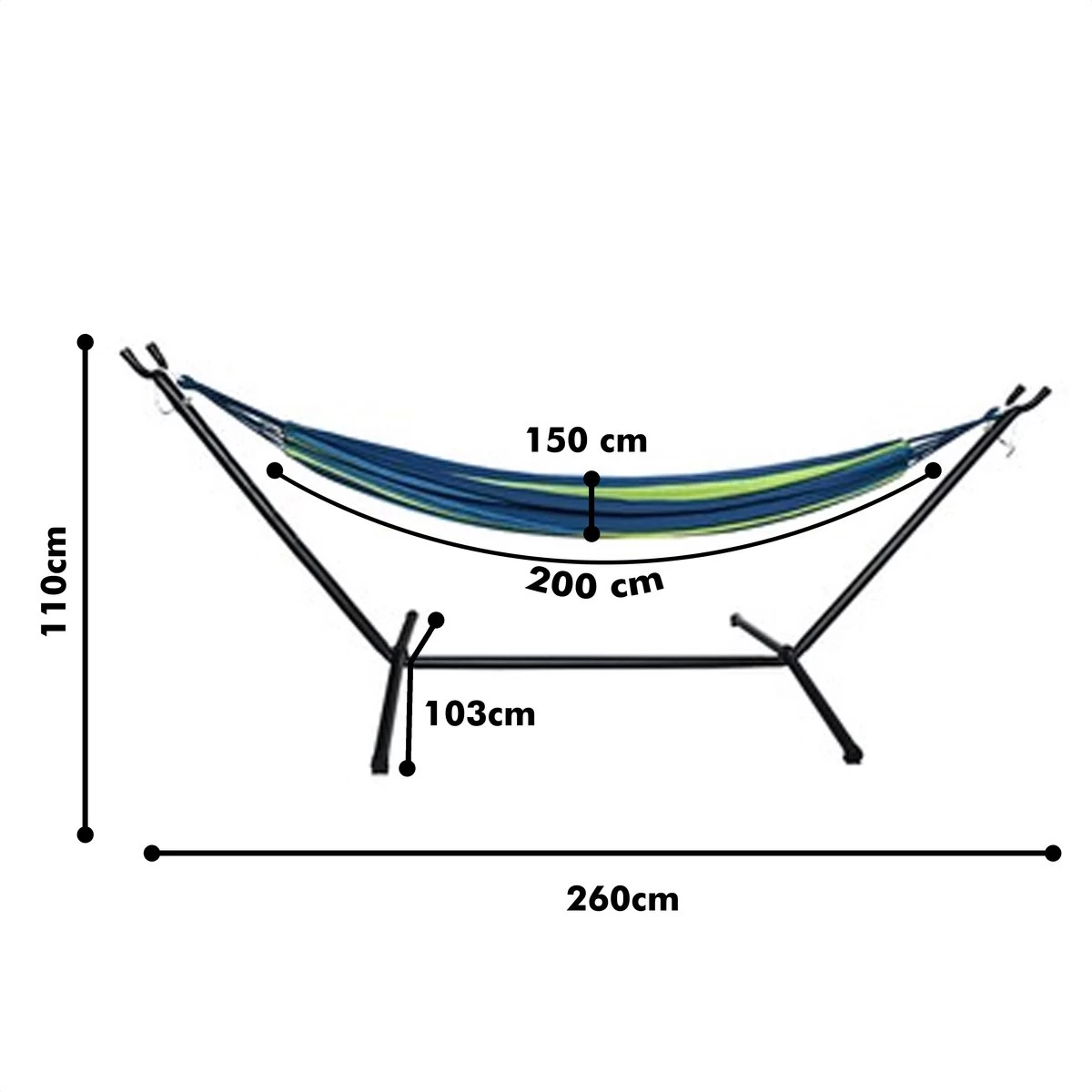Hangmat Met Standaard En Opbergtas – 2 Persoons – Max. Draaggewicht 200Kg – Hangmatset – Hangmatten – Hang Mat Voor Binnen En Buiten – Hangmatstandaard – Hammock – Blauw / Groen - Image 2