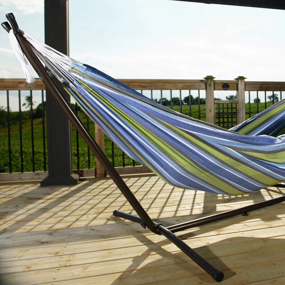 Hangmat Met Standaard En Opbergtas – 2 Persoons – Max. Draaggewicht 200Kg – Hangmatset – Hangmatten – Hang Mat Voor Binnen En Buiten – Hangmatstandaard – Hammock – Blauw / Groen - Image 8