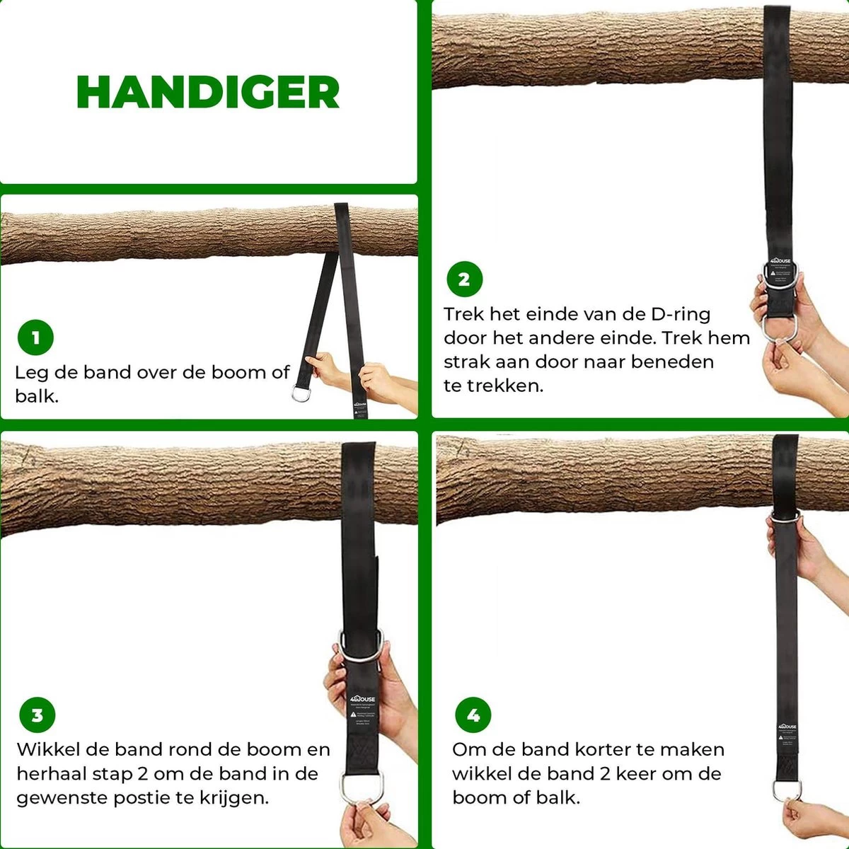 4House Ophang Koord Voor Hangmat, Hangstoel / Schommel - Hangmat Bevestigingsset Inclusief Haken - Karabijnhaak - Hangmat Standaard -Schommelophangset - Hangmat Ophangsysteem -150cm - Tot 1000kg - Boomvriendelijke Hangmat Ophangset - Set Van 2Stuks - Image 5