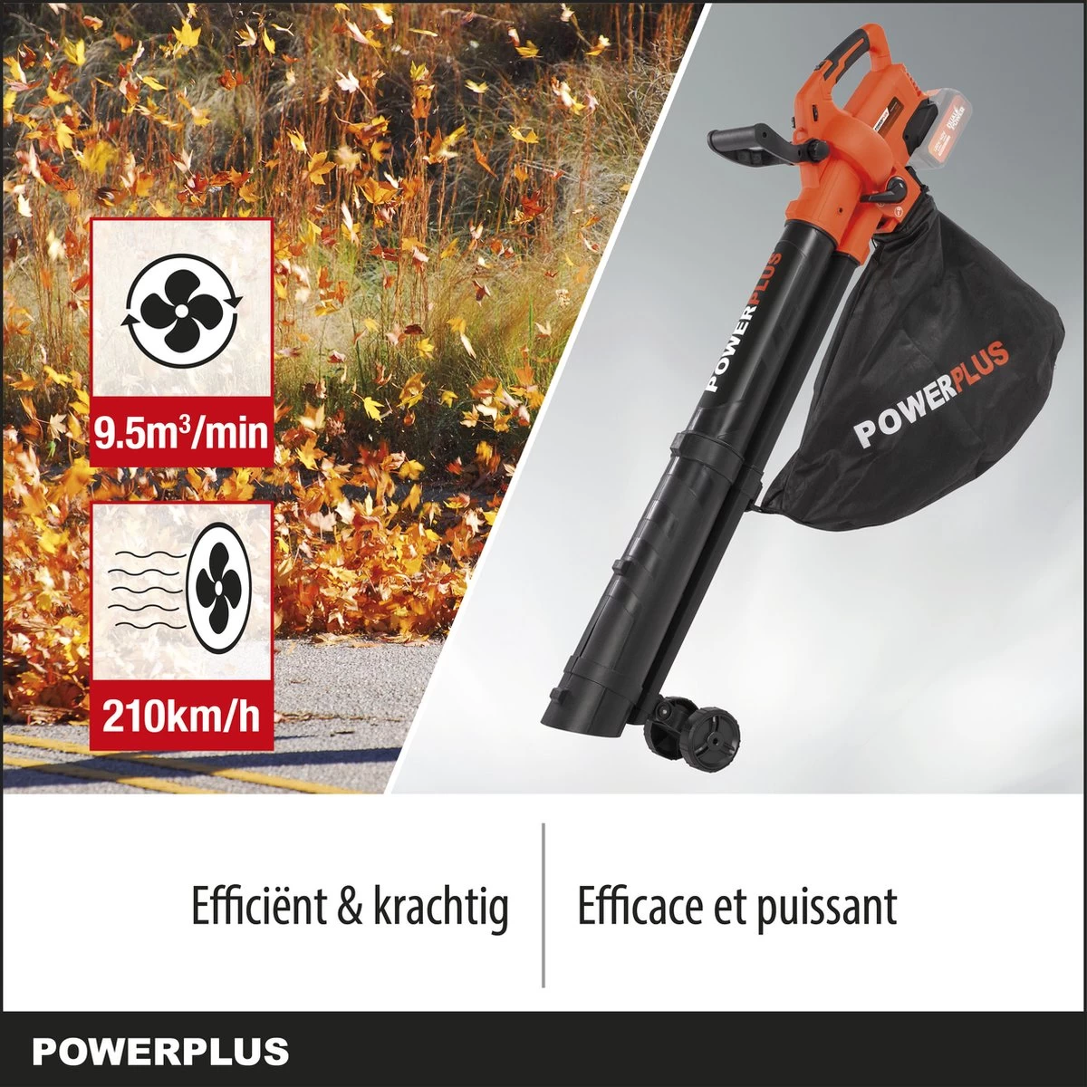 Powerplus Dual Power POWDPG75270 Bladblazer - Bladzuiger En -versnipperaar - Brushless - Blazen - Zuigen - Versnipperen - Excl. Accu En Lader - Incl. Opvangzak 45L - Image 3