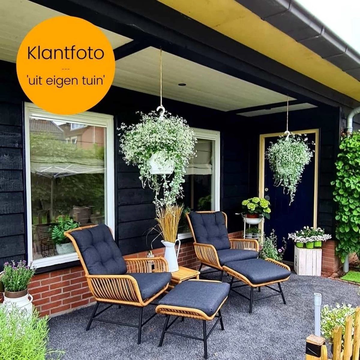 BUITEN Living Dex Wicker Loungestoel Tuin Incl. Wicker Voetenbank | Wicker + Aluminium | Bamboe Antraciet - Image 7