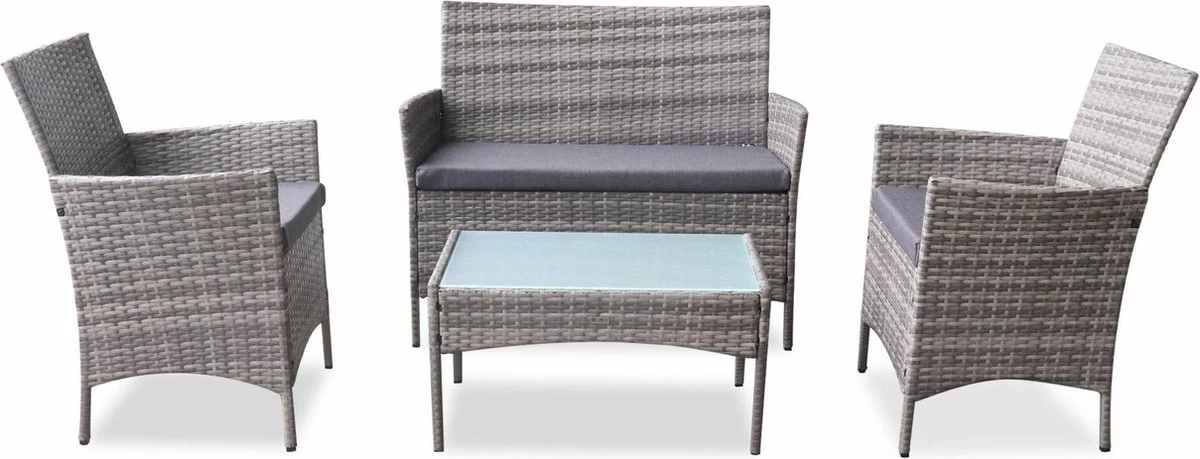 Alice's Garden Loungeset Moltès - 4 Plaatsen - Wicker - Kleine Set - Tinten Grijs/grijs - Image 8