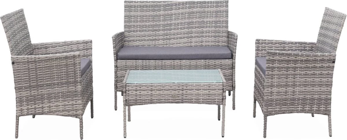 Alice's Garden Loungeset Moltès - 4 Plaatsen - Wicker - Kleine Set - Tinten Grijs/grijs - Image 3