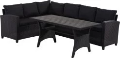 Rotan Loungeset Zwart 6 Pers Eettafel Kussens Weerbestendige Hoeklounge