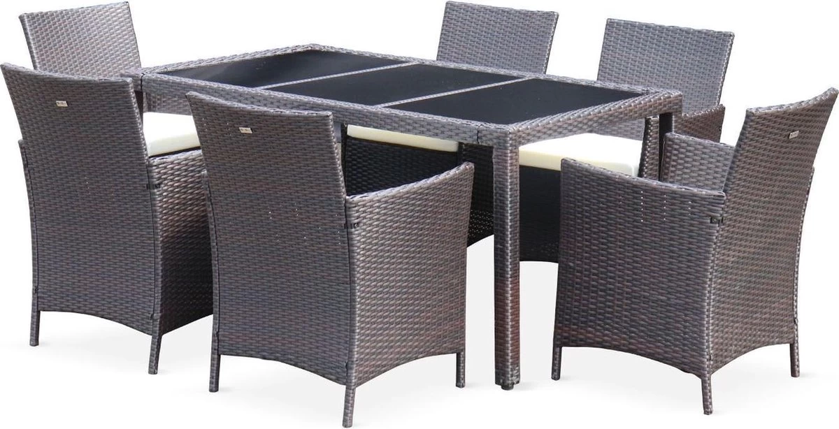 Alice's Garden Tuinset Tavola 6 - 150x90x74 - 6 Plaatsen - Wicker - Bruin/Ecru - Image 4
