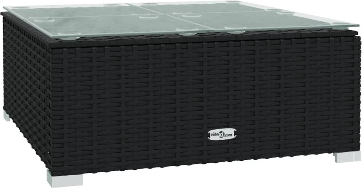VidaLife Tuintafel 60x60x30 Cm Poly Rattan En Glas Zwart - Image 2