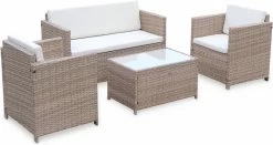 Alice's Garden Loungeset Perugia - 4 Plaatsen - Kleine Tuinset - Wicker - Naturel/beige