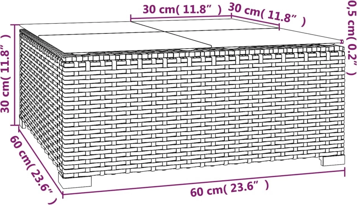 VidaLife Tuintafel 60x60x30 Cm Poly Rattan En Glas Zwart - Image 5