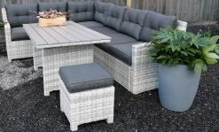 Merkloos Rivièra Original | Loungeset Hoekset Dining Set Tuinset | Wicker | Hoekbank, Hoge Tuintafel, 2 Hockers | 6 Zitplaatsen