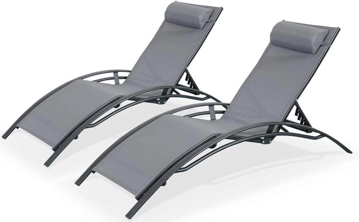Alice's Garden Louisa Ligstoelen - Aluminium/Textileen - 1,67 M - Antraciet/Grijs