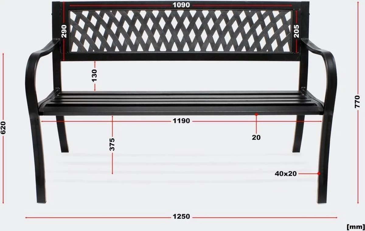 Tuinbank - Marijke -Tuinbankje - Tuinbank Metaal - Tuinbank Hout - Weersbestendig - 126 X 53 X 77 Cm - Image 5