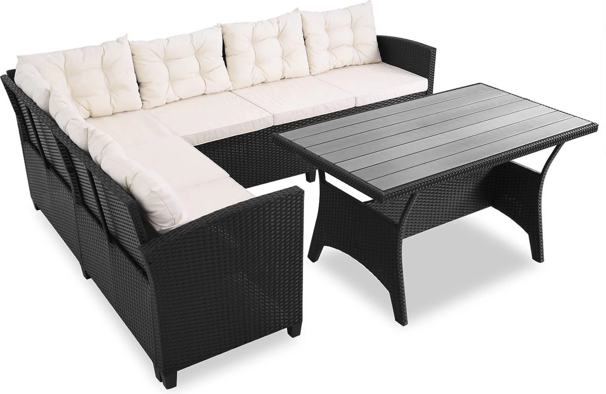 Casaria Polyrattan Tuinset - 15 Delig Voor 6 Personen – Crème Zwart - Image 3