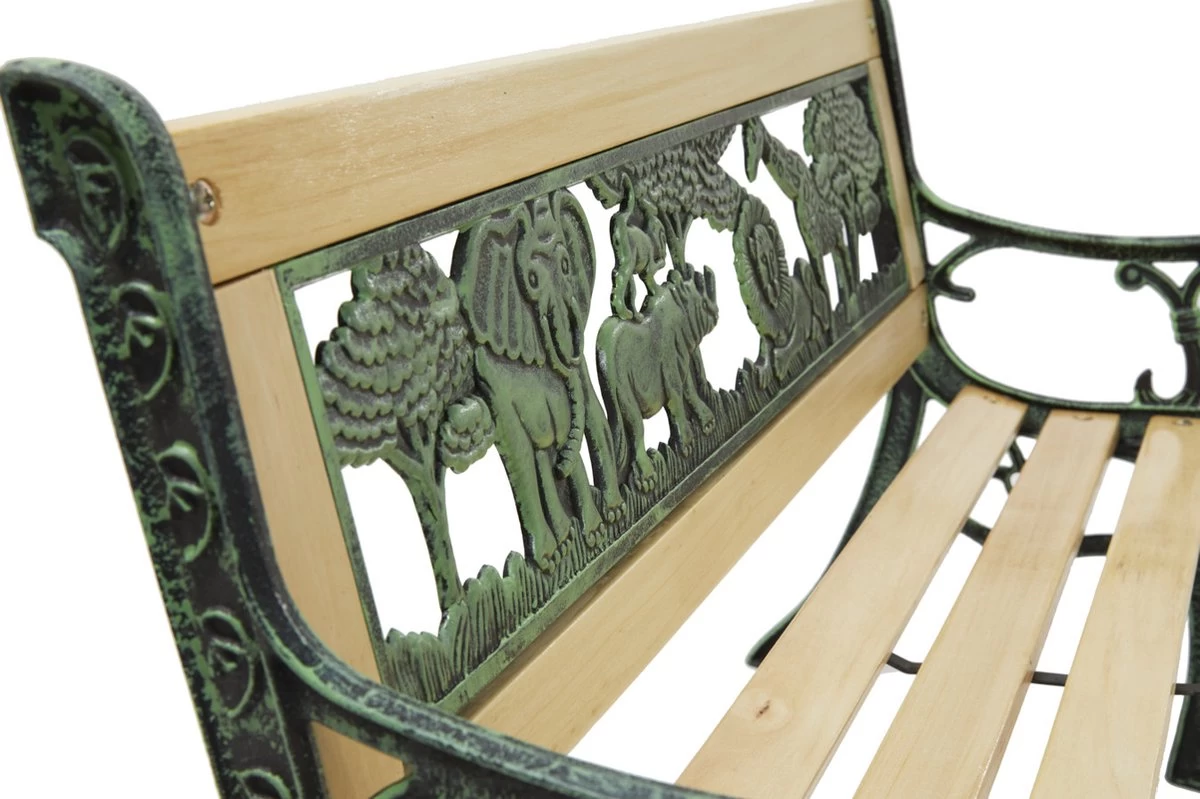 LIFA GARDEN Tuinbank Voor 2 Kinderen | Kinderbank Van Onbewerkt Hout En Ijzer | Nostalgische Tuinbank Met Jungle Afbeelding In De Rugleuning | Tuinbank Om Te Beitsen | 82 X 39 X 50 Cm - Image 2