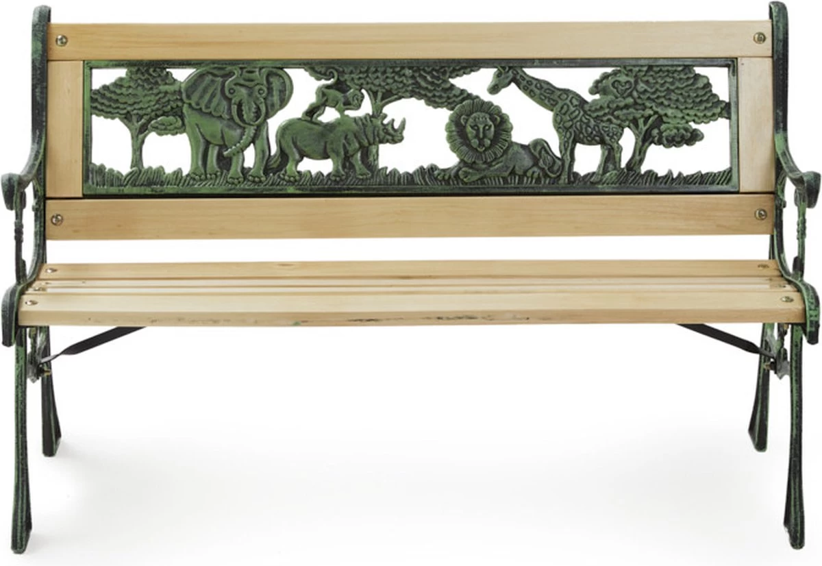 LIFA GARDEN Tuinbank Voor 2 Kinderen | Kinderbank Van Onbewerkt Hout En Ijzer | Nostalgische Tuinbank Met Jungle Afbeelding In De Rugleuning | Tuinbank Om Te Beitsen | 82 X 39 X 50 Cm - Image 6